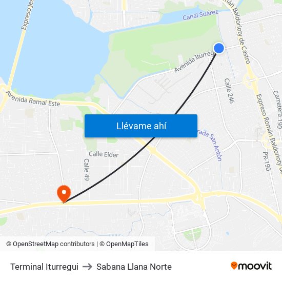 Terminal Iturregui to Sabana Llana Norte map