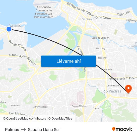 Palmas to Sabana Llana Sur map