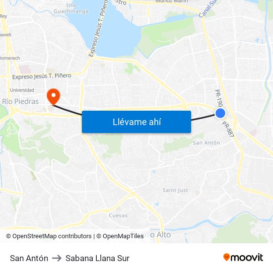 San Antón to Sabana Llana Sur map