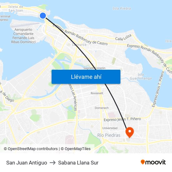 San Juan Antiguo to Sabana Llana Sur map