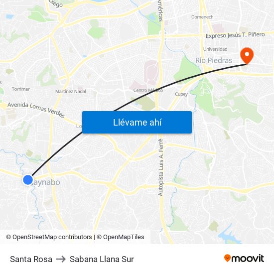 Santa Rosa to Sabana Llana Sur map