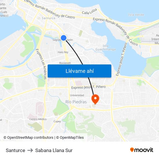 Santurce to Sabana Llana Sur map