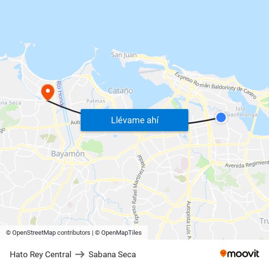 Hato Rey Central to Sabana Seca map