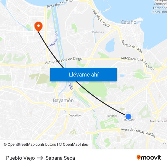 Pueblo Viejo to Sabana Seca map