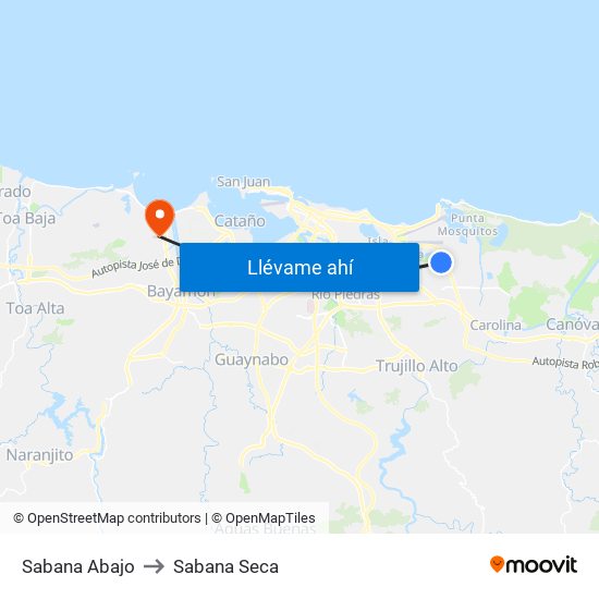 Sabana Abajo to Sabana Seca map