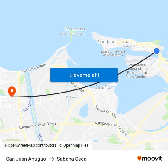 San Juan Antiguo to Sabana Seca map