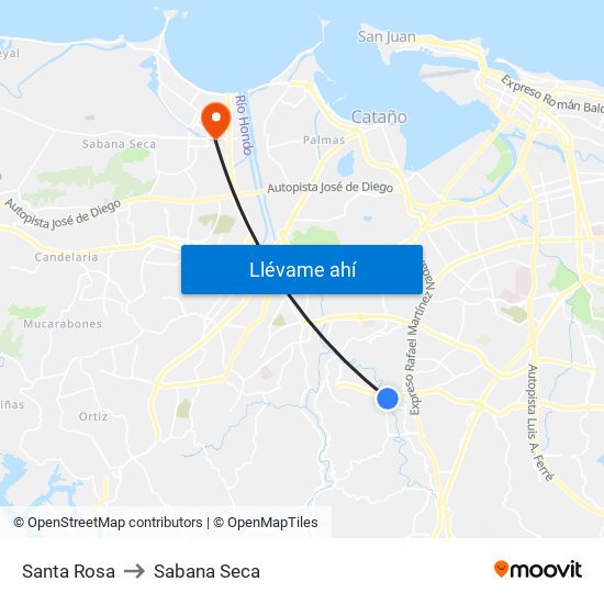 Santa Rosa to Sabana Seca map