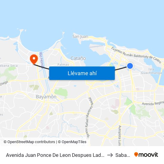 Avenida Juan Ponce De Leon Despues Lado Opuesto Avenida Haydee Rexach to Sabana Seca map