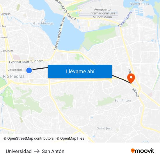 Universidad to San Antón map