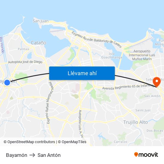 Bayamón to San Antón map