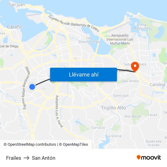Frailes to San Antón map