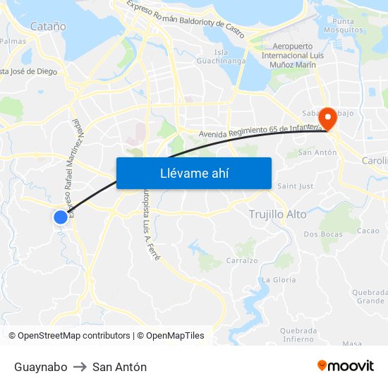 Guaynabo to San Antón map
