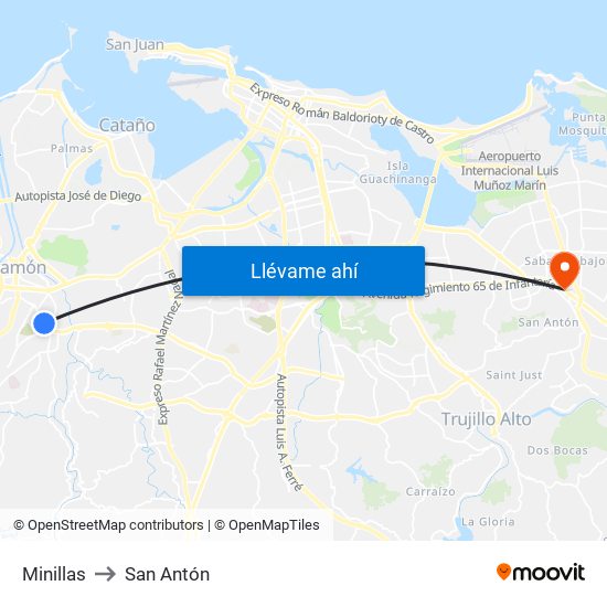 Minillas to San Antón map