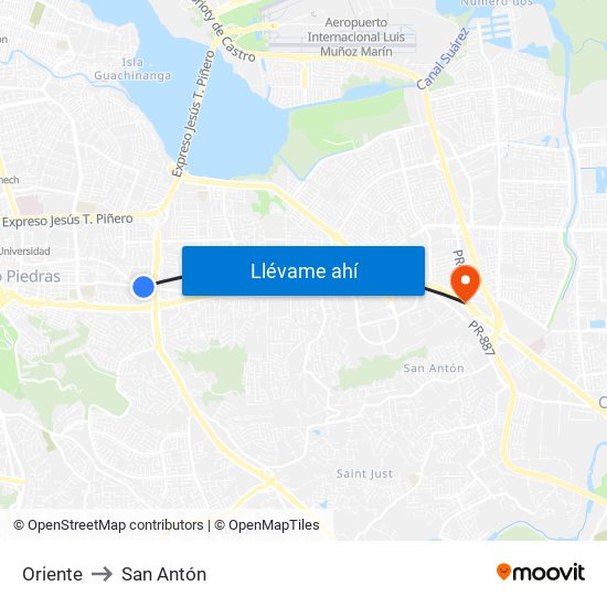 Oriente to San Antón map