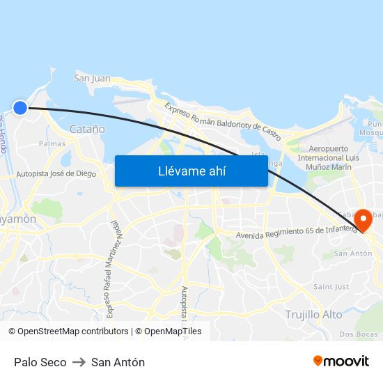 Palo Seco to San Antón map