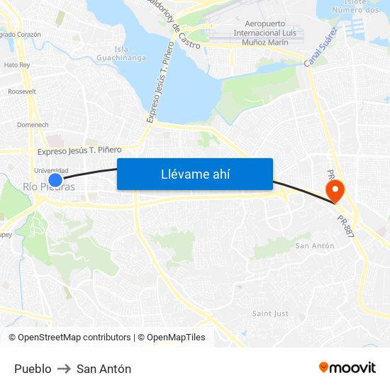 Pueblo to San Antón map