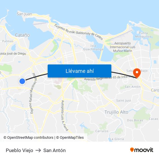 Pueblo Viejo to San Antón map