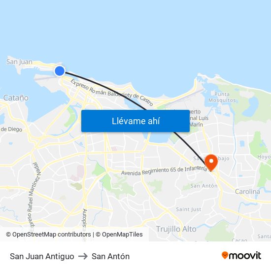 San Juan Antiguo to San Antón map