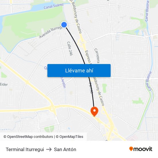 Terminal Iturregui to San Antón map