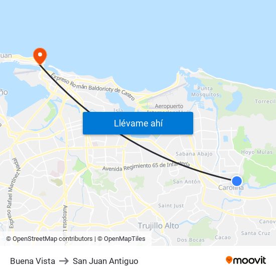 Buena Vista to San Juan Antiguo map