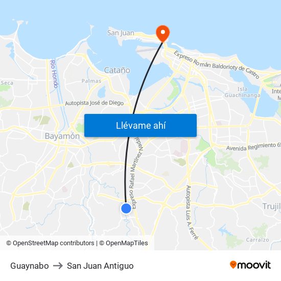 Guaynabo to San Juan Antiguo map