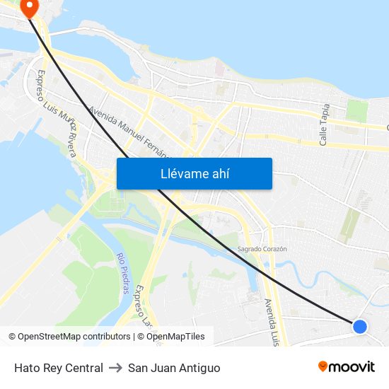 Hato Rey Central to San Juan Antiguo map