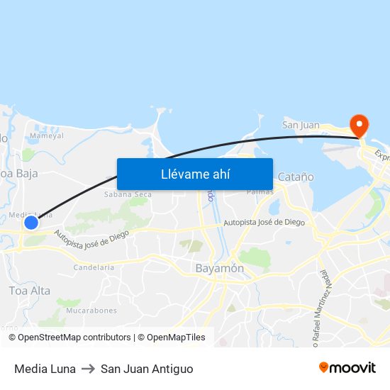 Media Luna to San Juan Antiguo map