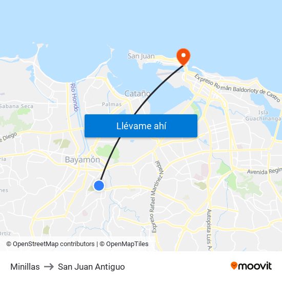 Minillas to San Juan Antiguo map