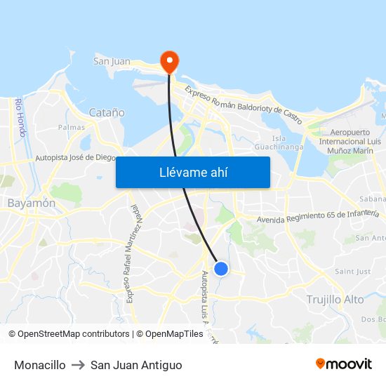 Monacillo to San Juan Antiguo map
