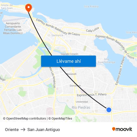 Oriente to San Juan Antiguo map