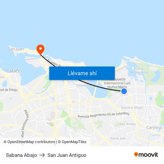 Sabana Abajo to San Juan Antiguo map