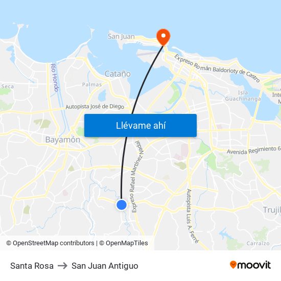 Santa Rosa to San Juan Antiguo map