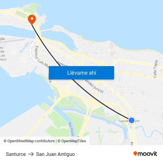 Santurce to San Juan Antiguo map