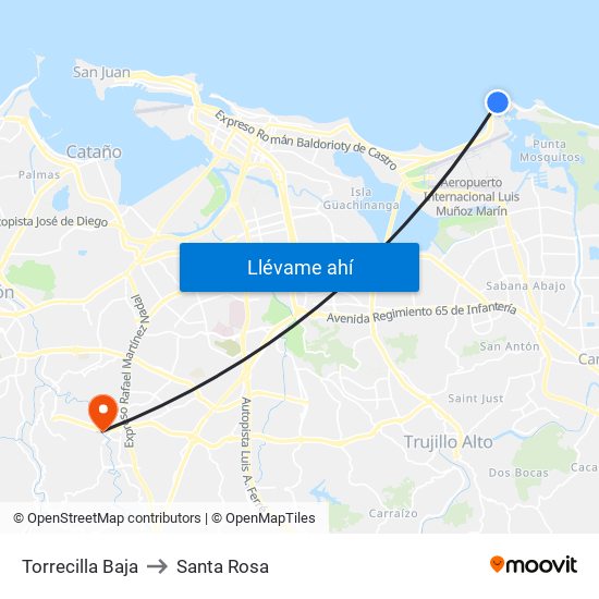 Torrecilla Baja to Santa Rosa map