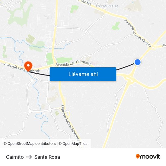 Caimito to Santa Rosa map