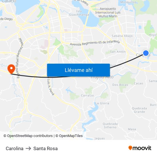 Carolina to Santa Rosa map