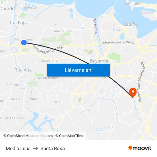 Media Luna to Santa Rosa map