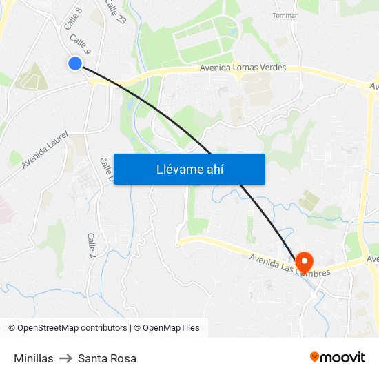 Minillas to Santa Rosa map