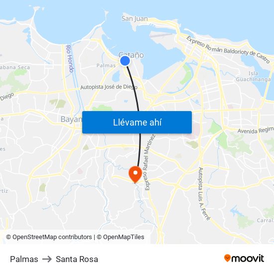 Palmas to Santa Rosa map