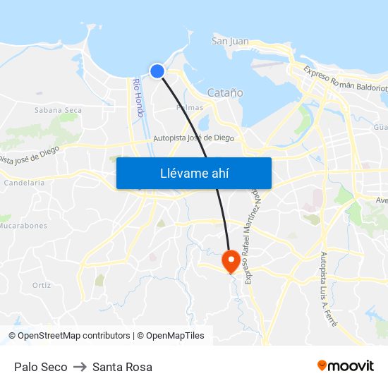 Palo Seco to Santa Rosa map