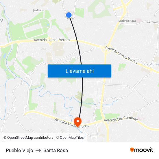 Pueblo Viejo to Santa Rosa map