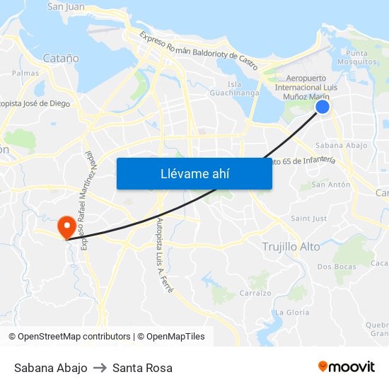 Sabana Abajo to Santa Rosa map