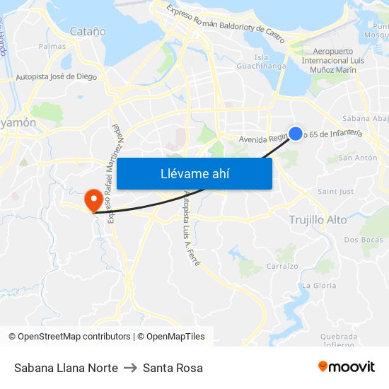 Sabana Llana Norte to Santa Rosa map