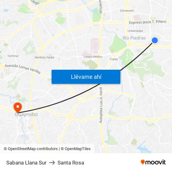 Sabana Llana Sur to Santa Rosa map