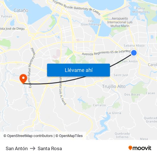 San Antón to Santa Rosa map
