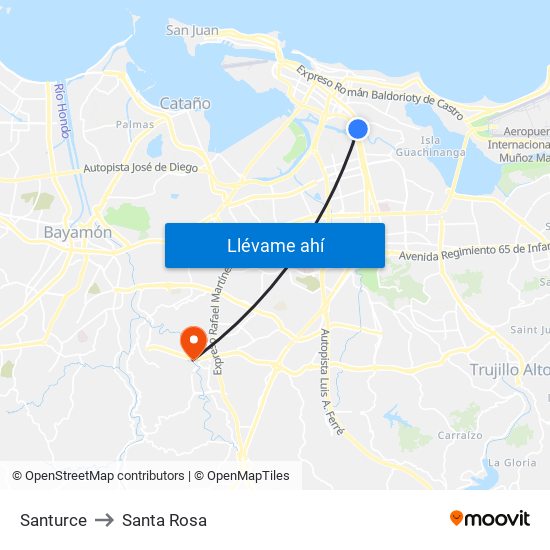 Santurce to Santa Rosa map