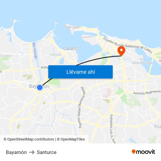 Bayamón to Santurce map