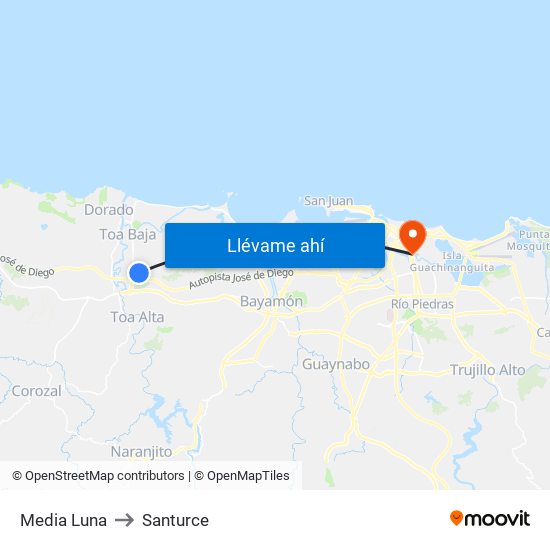 Media Luna to Santurce map