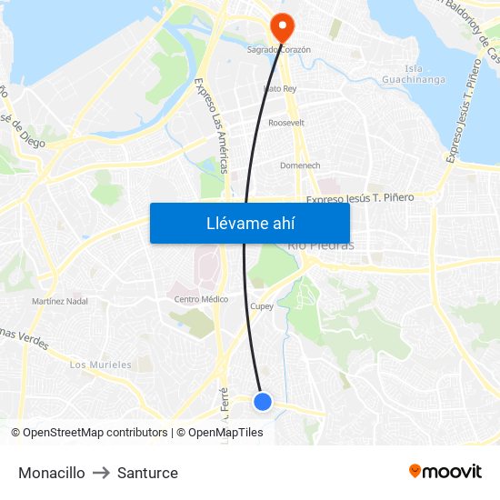Monacillo to Santurce map