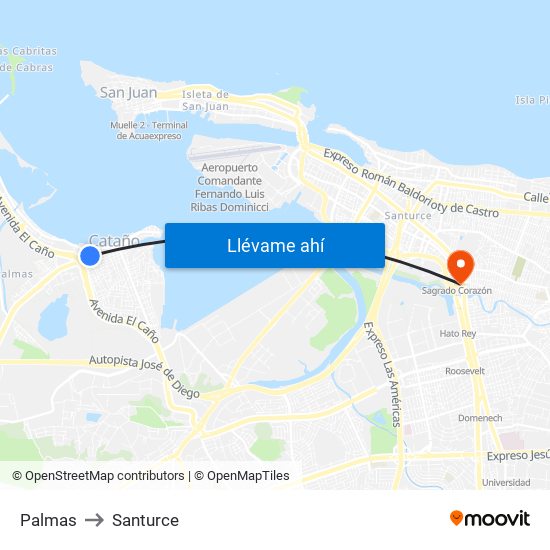 Palmas to Santurce map